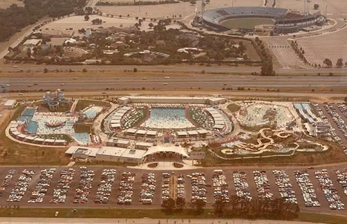 Aerial view of Wet n’ Wild. Seven Seas and Arlington Stadium 1983.